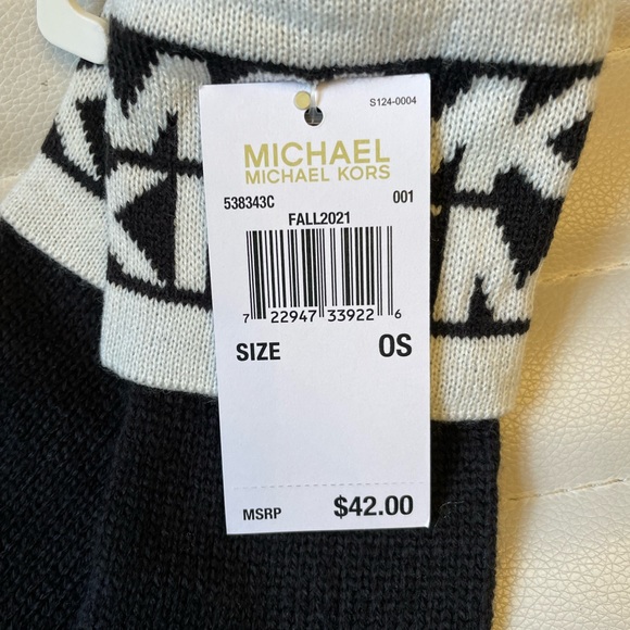 Michael Kors Cream Off White Black Banded MK Logo Monogram Gloves NWT - Picture 5 of 6